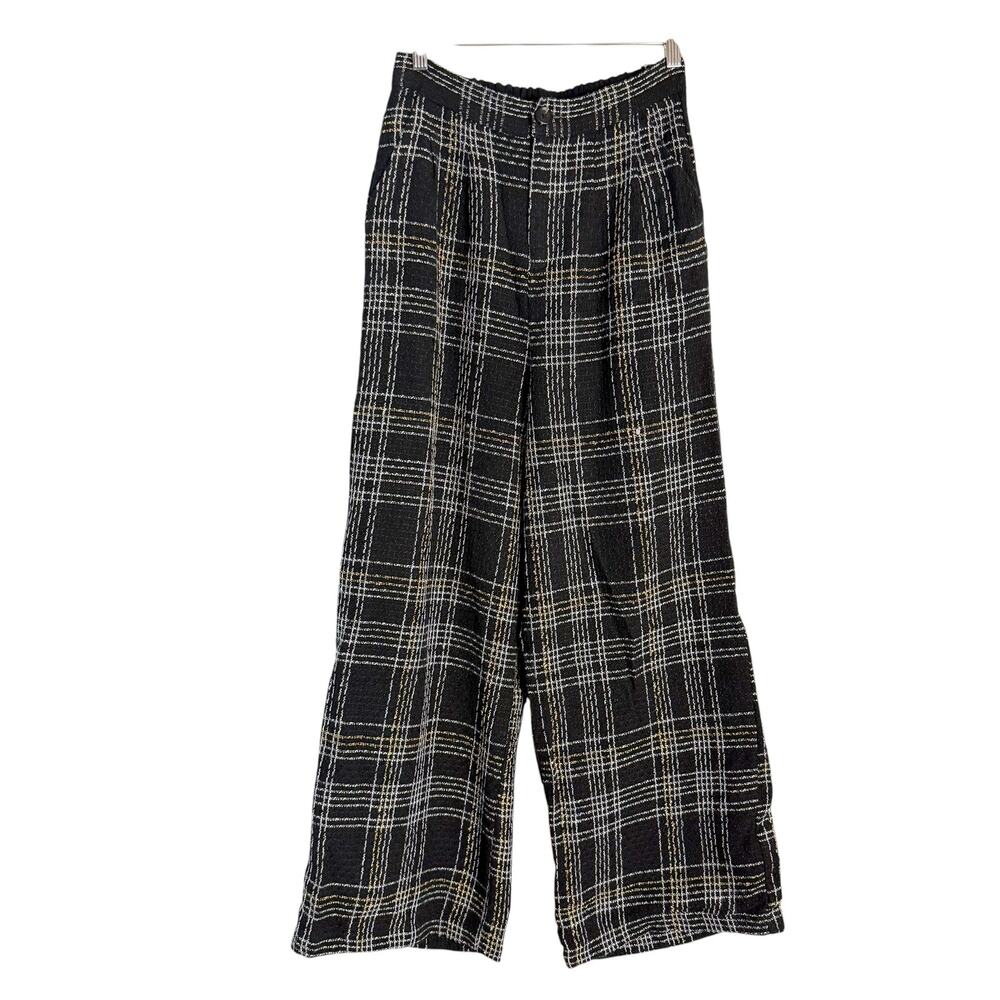 Slate & Willow Black Plaid Tweed Wide Leg High Rise Trouser Dress Pants Size M - Picture 6 of 14